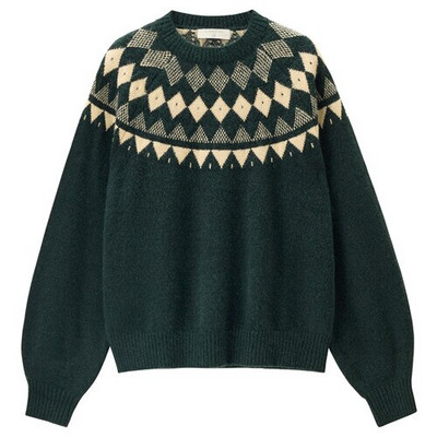 Giordano Γυναικεία πουλόβερ χοντρό 7 βελονιές Πλεκτομηχανές Fair Isle Crewneck Πουλόβερ Ragaln Sleeves Crewnneck Loose Casual πουλόβερ 18352609