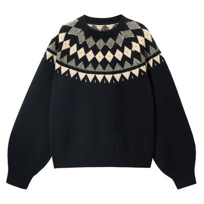 Giordano Γυναικεία πουλόβερ χοντρό 7 βελονιές Πλεκτομηχανές Fair Isle Crewneck Πουλόβερ Ragaln Sleeves Crewnneck Loose Casual πουλόβερ 18352609