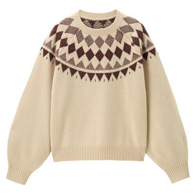 Giordano Γυναικεία πουλόβερ χοντρό 7 βελονιές Πλεκτομηχανές Fair Isle Crewneck Πουλόβερ Ragaln Sleeves Crewnneck Loose Casual πουλόβερ 18352609
