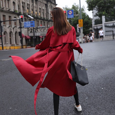 2020 New Long Trench Sieviešu Pavasaris Rudens Ziemas Tranšejas Modes Ikdienas Mētelis Mētelis Vējjaka Virsdrēbes Haki sarkans Trenčs