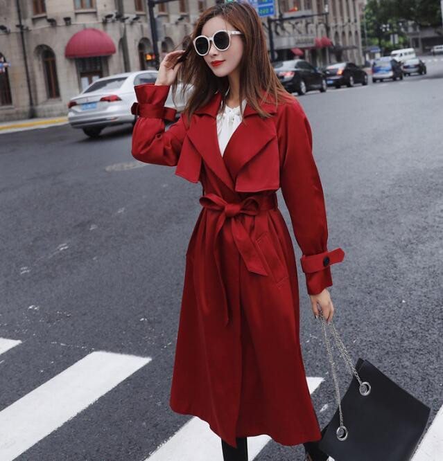 2020 New Long Trench Sieviešu Pavasaris Rudens Ziemas Tranšejas Modes Ikdienas Mētelis Mētelis Vējjaka Virsdrēbes Haki sarkans Trenčs