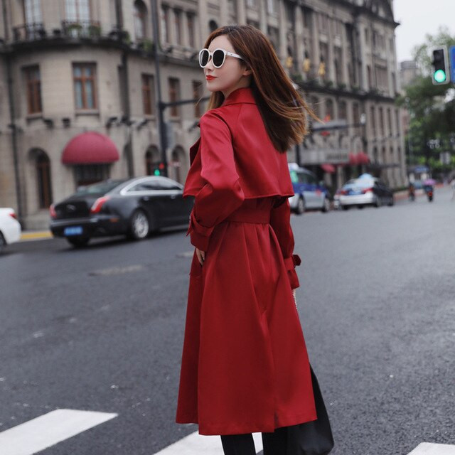 2020 New Long Trench Sieviešu Pavasaris Rudens Ziemas Tranšejas Modes Ikdienas Mētelis Mētelis Vējjaka Virsdrēbes Haki sarkans Trenčs