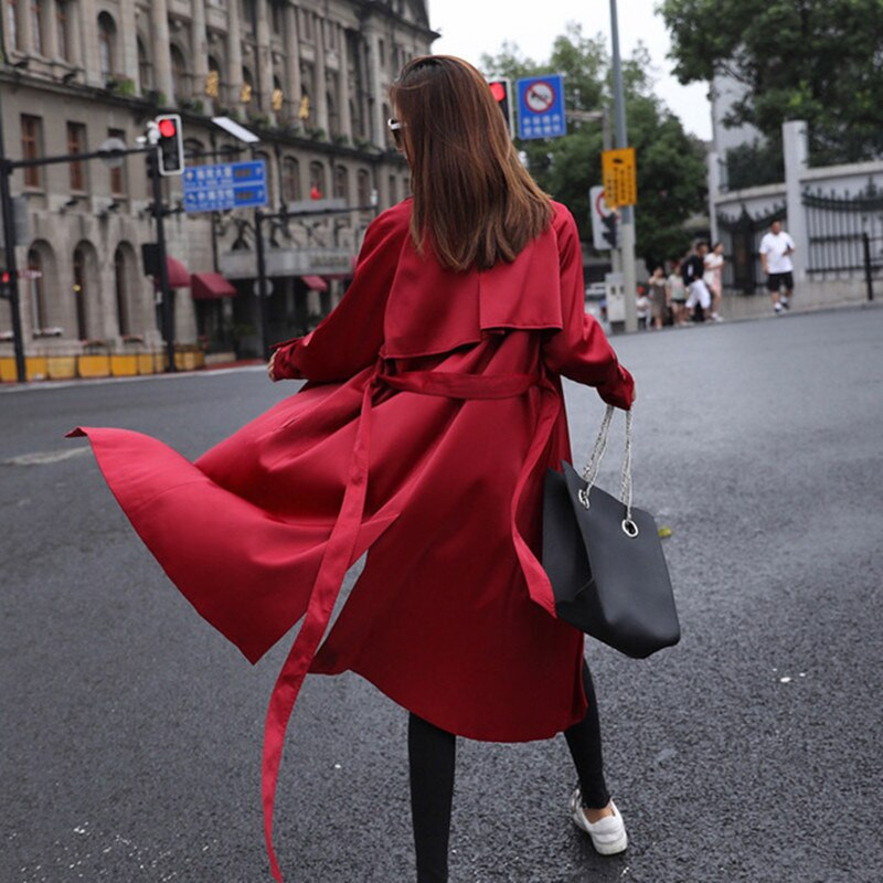 2020 New Long Trench Sieviešu Pavasaris Rudens Ziemas Tranšejas Modes Ikdienas Mētelis Mētelis Vējjaka Virsdrēbes Haki sarkans Trenčs