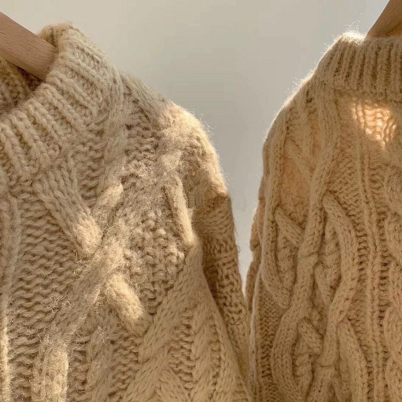 Vintage Twist Γυναικείο πουλόβερ 2022 Χειμώνας με μακρύ μανίκι με στρογγυλή λαιμόκοψη μαλακό καλώδιο πλεκτό ζεστό πουλόβερ ρετρό πλεκτό πουλόβερ