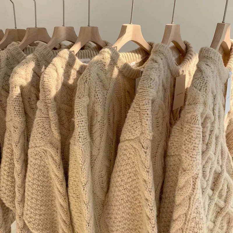 Vintage Twist Γυναικείο πουλόβερ 2022 Χειμώνας με μακρύ μανίκι με στρογγυλή λαιμόκοψη μαλακό καλώδιο πλεκτό ζεστό πουλόβερ ρετρό πλεκτό πουλόβερ