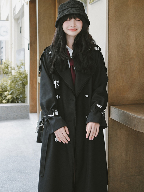 LANMREM melns sieviešu mētelis ar apdruku atloks ar divrindu šiks modes vidēja garuma vējjaka, sieviešu ielas apģērbs 2R5710