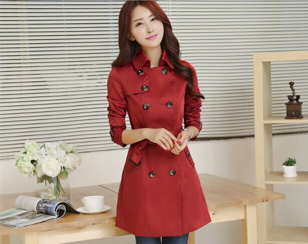 Tavaszi őszi új női klasszikus, duplasoros, középhosszú felvonókabát női vékony utcai széldzseki üzleti felsőruházat