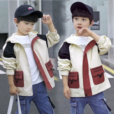 Zēniem pavasara-rudens jaka skolas apģērbs gari bērnu topi zīdaiņu zēnu vējjakas bērnu piedurknēm ar kapuci ūdensnecaurlaidīgs bērnu virsdrēbes 4-14 g.