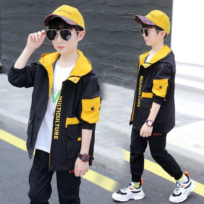 Zēniem pavasara-rudens jaka skolas apģērbs gari bērnu topi zīdaiņu zēnu vējjakas bērnu piedurknēm ar kapuci ūdensnecaurlaidīgs bērnu virsdrēbes 4-14 g.