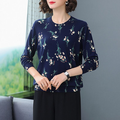 YISU Flower Print Džemperis sieviešu topi Rudens Ziemas O veida kakla izgriezums Garām piedurknēm Pulovers Ikdienas džemperis Modes brīvs trikotāžas džemperis