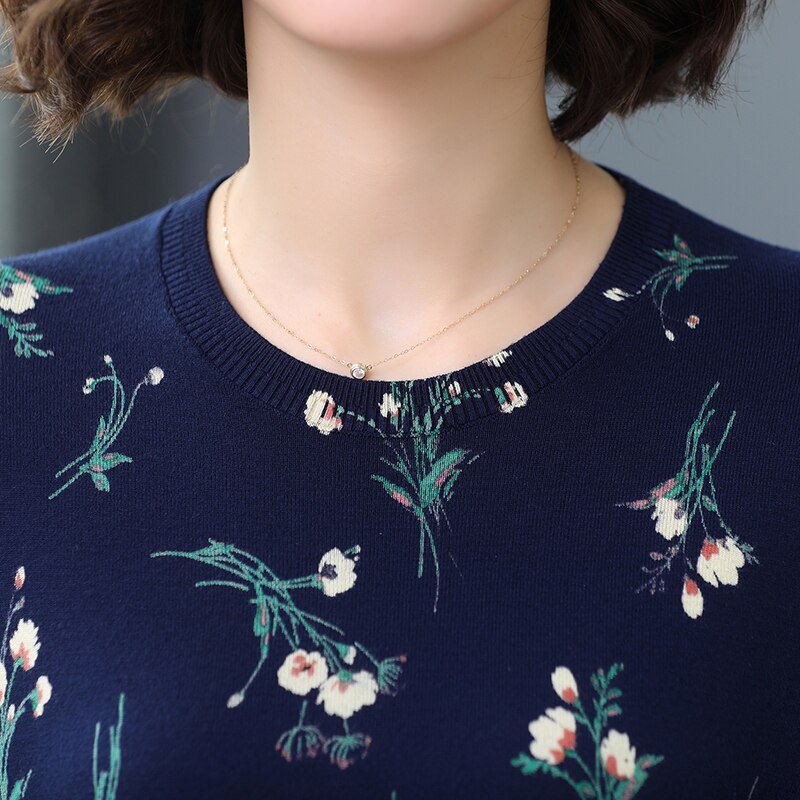 YISU Flower Print Džemperis sieviešu topi Rudens Ziemas O veida kakla izgriezums Garām piedurknēm Pulovers Ikdienas džemperis Modes brīvs trikotāžas džemperis