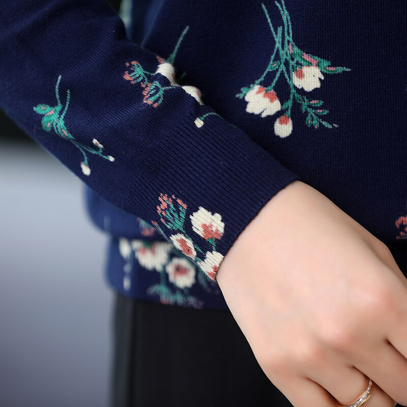 YISU Flower Print Džemperis sieviešu topi Rudens Ziemas O veida kakla izgriezums Garām piedurknēm Pulovers Ikdienas džemperis Modes brīvs trikotāžas džemperis