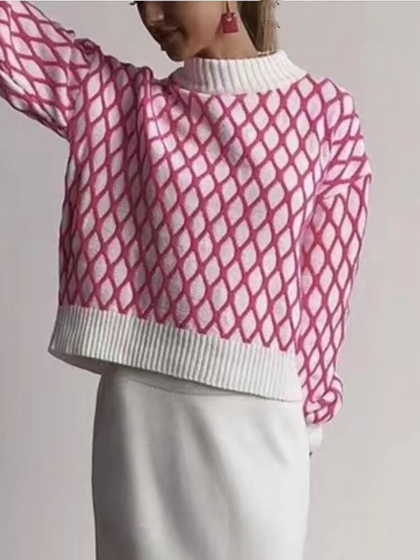 Trikotāžas džemperis džemperis Sieviešu Argyle džemperis Sieviešu ziemas džemperis Lielizmēra dāmu trikotāžas džemperis ar garām piedurknēm Top Truien Dames