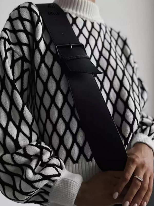 Trikotāžas džemperis džemperis Sieviešu Argyle džemperis Sieviešu ziemas džemperis Lielizmēra dāmu trikotāžas džemperis ar garām piedurknēm Top Truien Dames