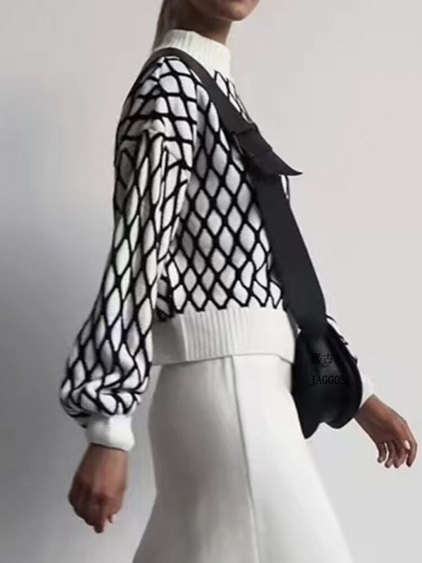 Trikotāžas džemperis džemperis Sieviešu Argyle džemperis Sieviešu ziemas džemperis Lielizmēra dāmu trikotāžas džemperis ar garām piedurknēm Top Truien Dames