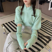 Pleteni ženski pulover s visokim ovratnikom Perceptual, jednostavni pleteni pulover s rukavima s polu mjehurićima, novi stil za proljeće i jesen 2022.