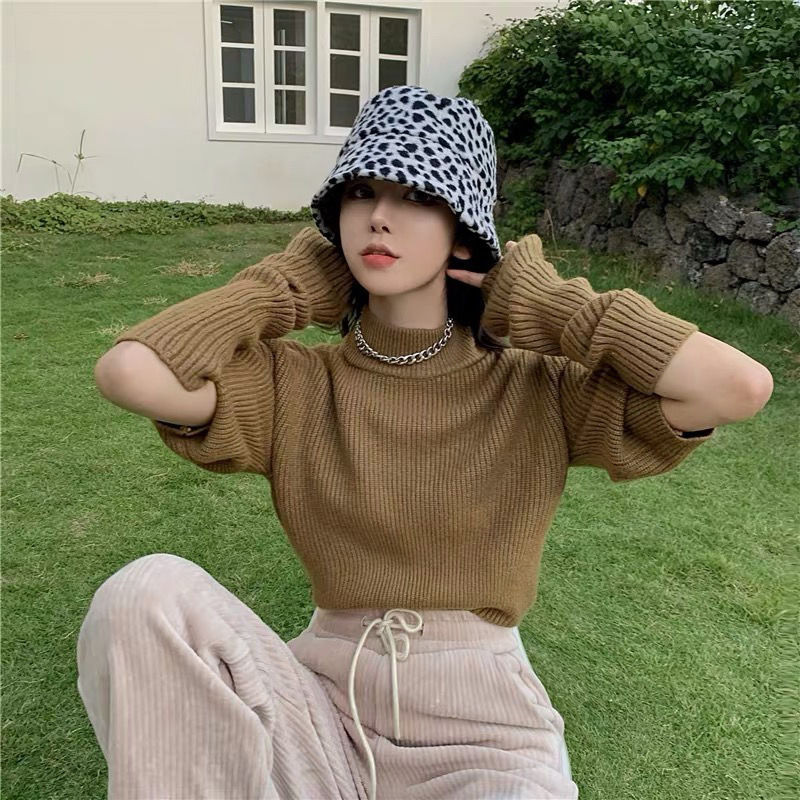 Pleteni ženski pulover s visokim ovratnikom Perceptual, jednostavni pleteni pulover s rukavima s polu mjehurićima, novi stil za proljeće i jesen 2022.