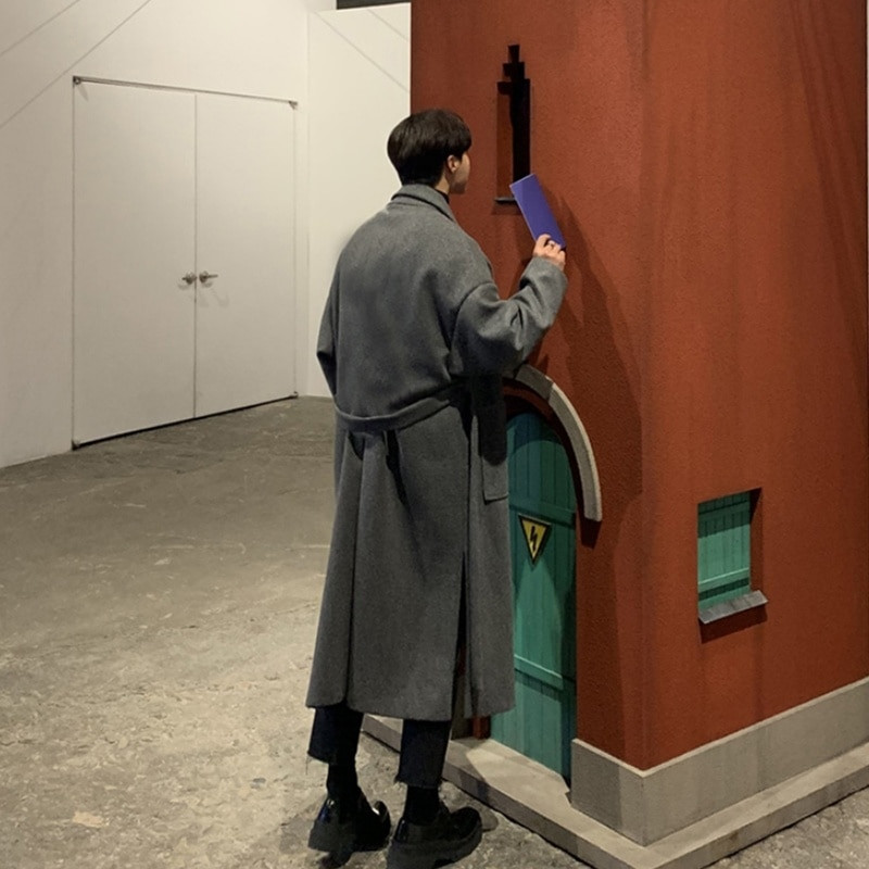 Χειμερινό χοντρό μάλλινο παλτό Ανδρική ζεστή ζώνη μόδας Μακρύ μάλλινο παλτό ανδρικό κορεατικό φαρδιές ζακέτες μάλλινο παλτό ανδρικό παλτό