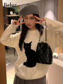 Jielur džemper pulover Ženski pulover s mačkama iz crtanih filmova Jesen Zima Gornja odjeća Široka vintage pletena majica Ženska moda