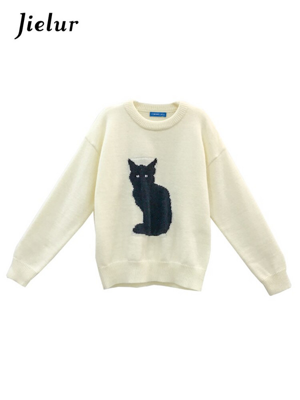 Jielur džemper pulover Ženski pulover s mačkama iz crtanih filmova Jesen Zima Gornja odjeća Široka vintage pletena majica Ženska moda