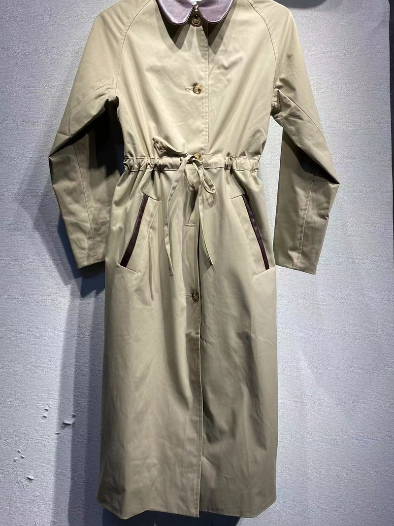 Jauna sieviešu savilkšanas aukliņa vidukļa vidēja garuma uzplaukuma mētelis sieviešu krāsā, kontrasta krāsā, nolaižama apkakle, vienrindas brīva vējjaka 2022. g.