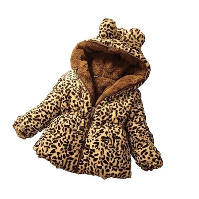 Ziemas silta leoparda apdruka ar pilnu rāvējslēdzēju ar kapuci, mīksta meiteņu vilnas mētelis bērniem, kostīmi bērnu virsdrēbes no 1 līdz 8 gadiem