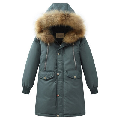 Bērnu ziemas dūnu jakas Īstas kažokādas apkakles bērniem ar siltu kapuci Virsdrēbes mētelis pusaudžiem zēniem 5-16 gadi Parkas -30 Degree TX046