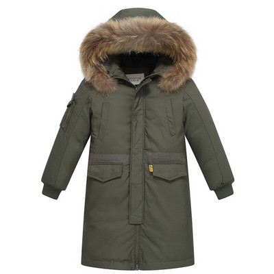 Bērnu ziemas dūnu jakas Īstas kažokādas apkakles bērniem ar siltu kapuci Virsdrēbes mētelis pusaudžiem zēniem 5-16 gadi Parkas -30 Degree TX046