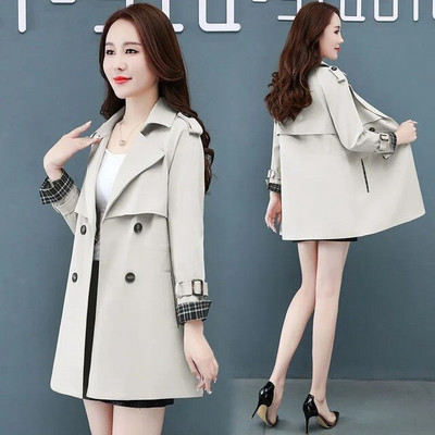 Κοστούμι γιακά μπουφάν Λεπτές γυναικείες καμπαρντίνες καρό 2022 Νέα άνοιξη φθινοπωρινό αντιανεμικό με διπλό στήθος, γυναικεία ρούχα