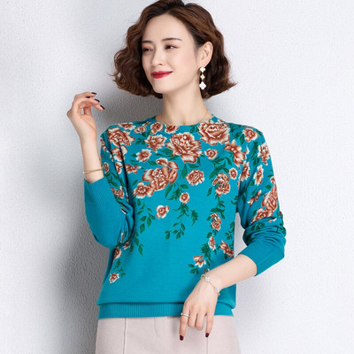 YISU Fashion Spring Sieviešu džemperis ar O veida kakla izgriezumu Peonijas apdruka ar garām piedurknēm Džemperis Sieviešu Topi Ikdienišķs Brīvs Plāns Trikotāžas džemperis