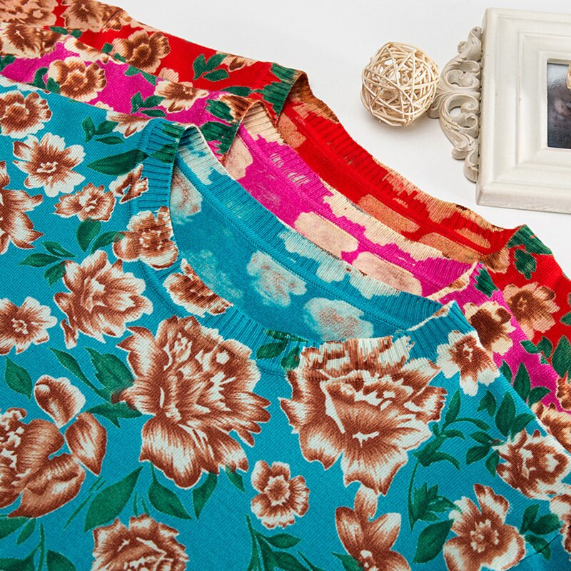 YISU Fashion Spring Sieviešu džemperis ar O veida kakla izgriezumu Peonijas apdruka ar garām piedurknēm Džemperis Sieviešu Topi Ikdienišķs Brīvs Plāns Trikotāžas džemperis