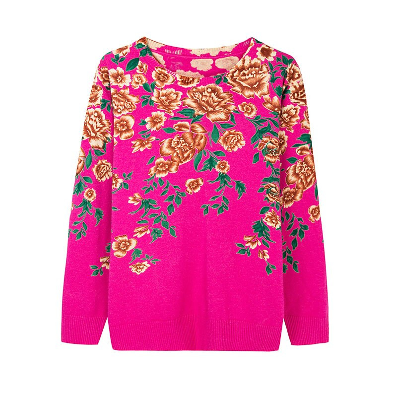YISU Fashion Spring Sieviešu džemperis ar O veida kakla izgriezumu Peonijas apdruka ar garām piedurknēm Džemperis Sieviešu Topi Ikdienišķs Brīvs Plāns Trikotāžas džemperis