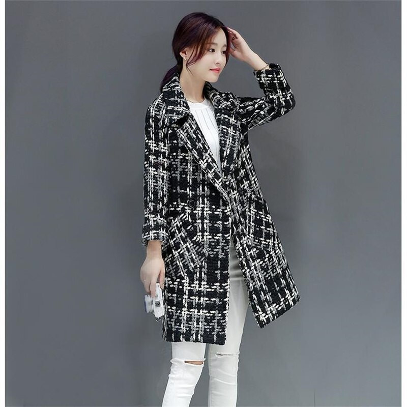 Διασημότητες Καρό λεπτό μάλλινο παλτό Γυναικείο 2021 Νέο Φθινοπωρινό Χειμώνα Γαλλικό ρετρό ιδιοσυγκρασία Μόδα Μάλλινο μπουφάν Μεσαίο νεανικό A689