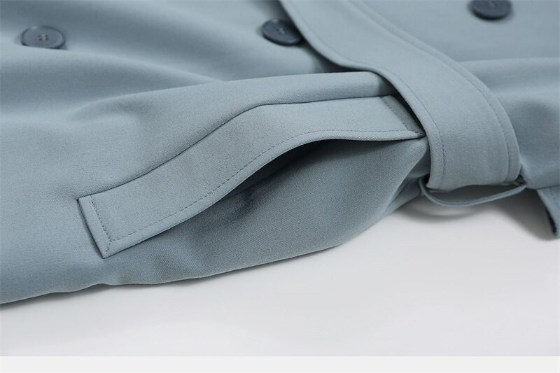 Modni plavi dugi trenč kaput Ženska odjeća 2022. Proljeće Jesen Vjetrovke Kaputi s dvostrukim kopčanjem Ženski kaputi jp141