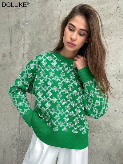 Geometrijski džemperi za žene, modni 2022. pleteni džemper s okruglim izrezom, široki, debeli, topli zimski pulover, bijelo ružičasti