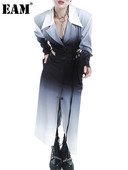 [EAM] Sieviešu pakāpeniska krāsa, gara tranšeja, jauns atloks ar garām piedurknēm, brīvi pieguļoša vējjaka, modes plūdmaiņas, pavasaris, 2022. gada rudens, rudens 1DE4347