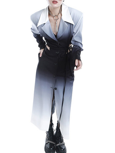 [EAM] Sieviešu pakāpeniska krāsa, gara tranšeja, jauns atloks ar garām piedurknēm, brīvi pieguļoša vējjaka, modes plūdmaiņas, pavasaris, 2022. gada rudens, rudens 1DE4347