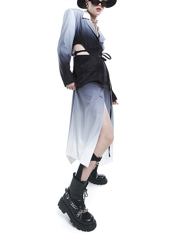 [EAM] Sieviešu pakāpeniska krāsa, gara tranšeja, jauns atloks ar garām piedurknēm, brīvi pieguļoša vējjaka, modes plūdmaiņas, pavasaris, 2022. gada rudens, rudens 1DE4347