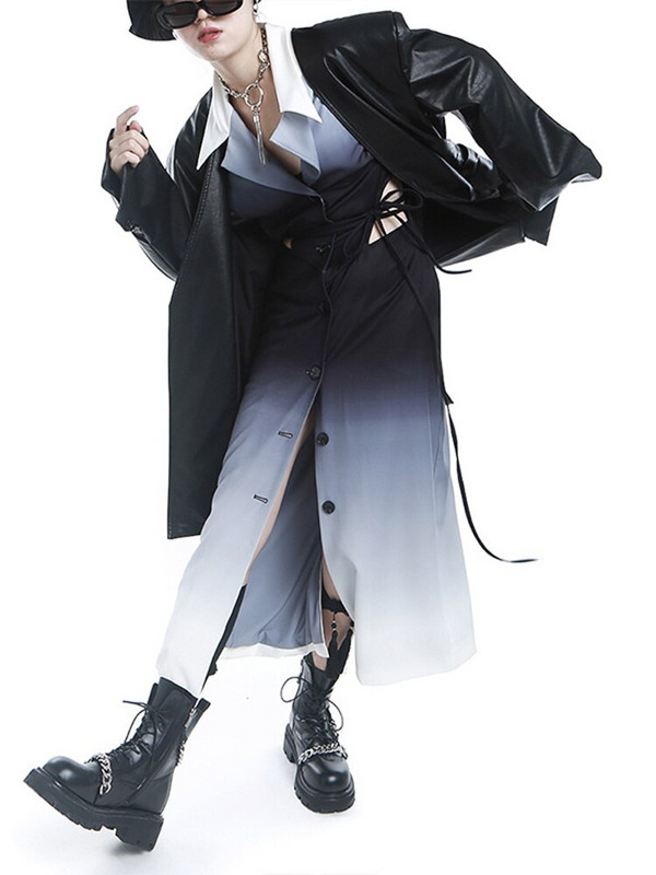 [EAM] Sieviešu pakāpeniska krāsa, gara tranšeja, jauns atloks ar garām piedurknēm, brīvi pieguļoša vējjaka, modes plūdmaiņas, pavasaris, 2022. gada rudens, rudens 1DE4347