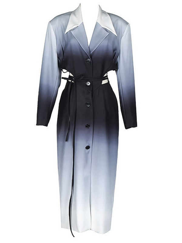 [EAM] Sieviešu pakāpeniska krāsa, gara tranšeja, jauns atloks ar garām piedurknēm, brīvi pieguļoša vējjaka, modes plūdmaiņas, pavasaris, 2022. gada rudens, rudens 1DE4347