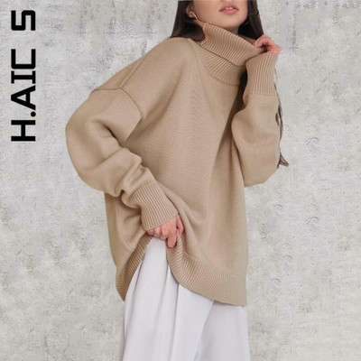 H.Aic S sieviešu džemperis ar bruņurupuču apkakli Jauns trikotāžas plāns vintage tops sieviešu šiks silti džemperi Sieviešu pulovers mīksts sieviešu apģērbs