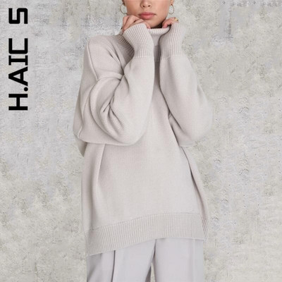 H.Aic S sieviešu džemperis ar bruņurupuču apkakli Jauns trikotāžas plāns vintage tops sieviešu šiks silti džemperi Sieviešu pulovers mīksts sieviešu apģērbs