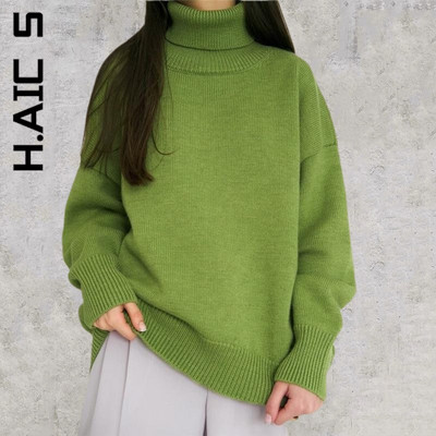 H.Aic S sieviešu džemperis ar bruņurupuču apkakli Jauns trikotāžas plāns vintage tops sieviešu šiks silti džemperi Sieviešu pulovers mīksts sieviešu apģērbs