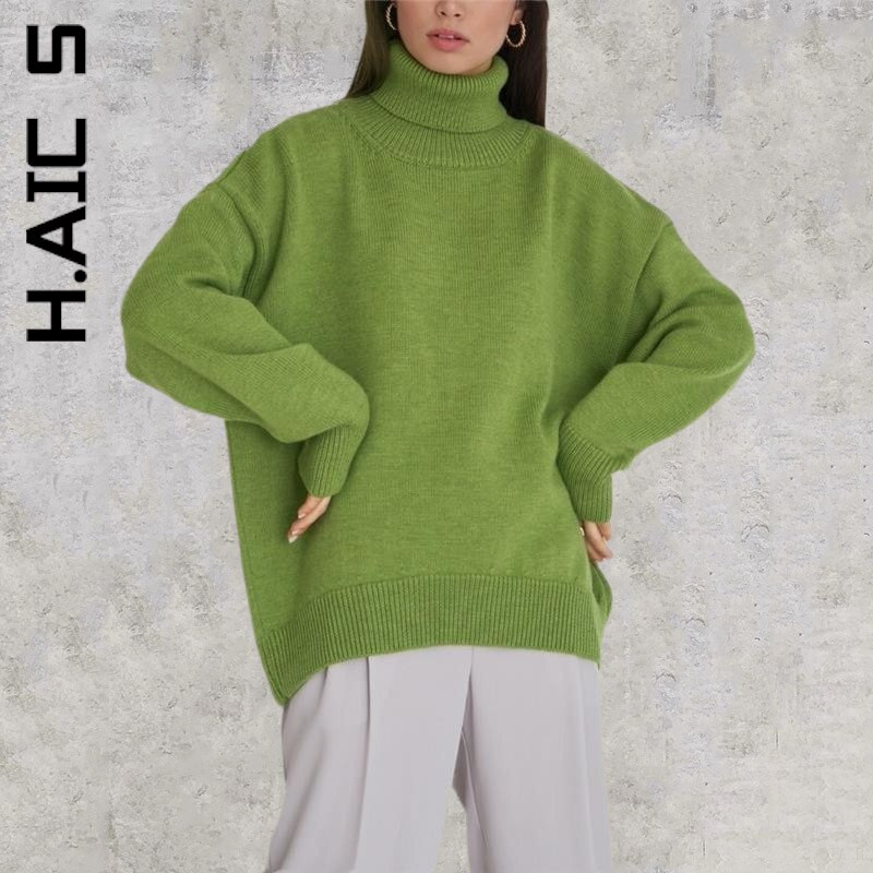 H.Aic S sieviešu džemperis ar bruņurupuču apkakli Jauns trikotāžas plāns vintage tops sieviešu šiks silti džemperi Sieviešu pulovers mīksts sieviešu apģērbs