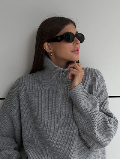 Πλεκτό γυναικείο πουλόβερ με φερμουάρ 2022 Φθινόπωρο Χειμώνας Ζεστό χαλαρό μακρυμάνικο με λαιμόκοψη σε V γυναικείο πουλόβερ Casual αφράτα απαλά γυναικεία πουλόβερ