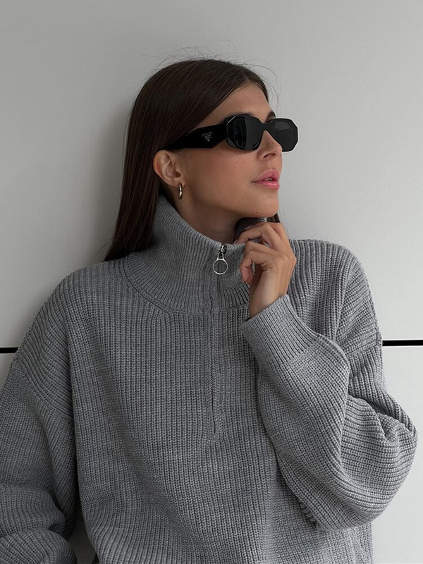 Πλεκτό γυναικείο πουλόβερ με φερμουάρ 2022 Φθινόπωρο Χειμώνας Ζεστό χαλαρό μακρυμάνικο με λαιμόκοψη σε V γυναικείο πουλόβερ Casual αφράτα απαλά γυναικεία πουλόβερ