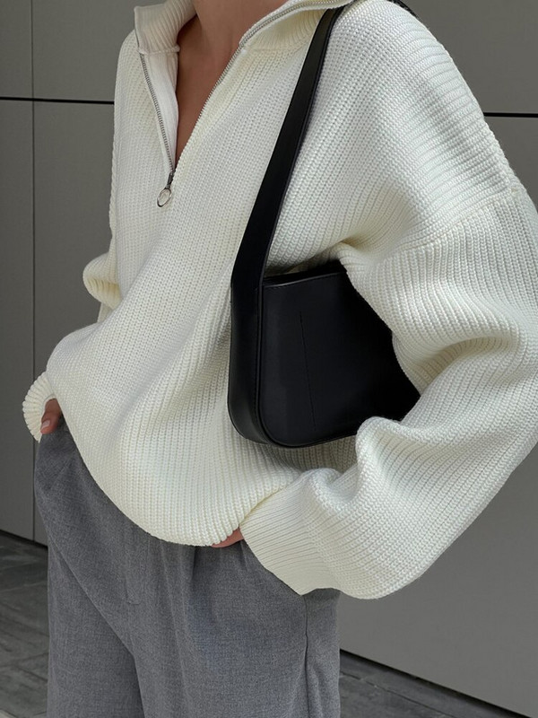 Πλεκτό γυναικείο πουλόβερ με φερμουάρ 2022 Φθινόπωρο Χειμώνας Ζεστό χαλαρό μακρυμάνικο με λαιμόκοψη σε V γυναικείο πουλόβερ Casual αφράτα απαλά γυναικεία πουλόβερ