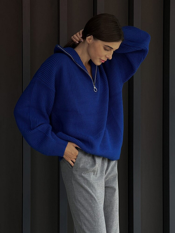 Πλεκτό γυναικείο πουλόβερ με φερμουάρ 2022 Φθινόπωρο Χειμώνας Ζεστό χαλαρό μακρυμάνικο με λαιμόκοψη σε V γυναικείο πουλόβερ Casual αφράτα απαλά γυναικεία πουλόβερ