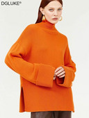 Sieviešu džemperis ar bruņurupuču apkakli 2022. gada tendence, sānu šķēlums, garš, silts džemperis, liela izmēra džemperis Sieviešu trikotāžas džemperi Sieviešu džemperi ziemai