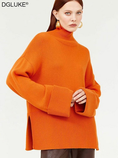 Γυναικείο πουλόβερ με ζιβάγκο 2022 Trend πλαϊνή σχισμή Μακρύ ζεστό πουλόβερ Oversize πουλόβερ Γυναικεία πλεκτά πουλόβερ γυναικεία χειμωνιάτικα